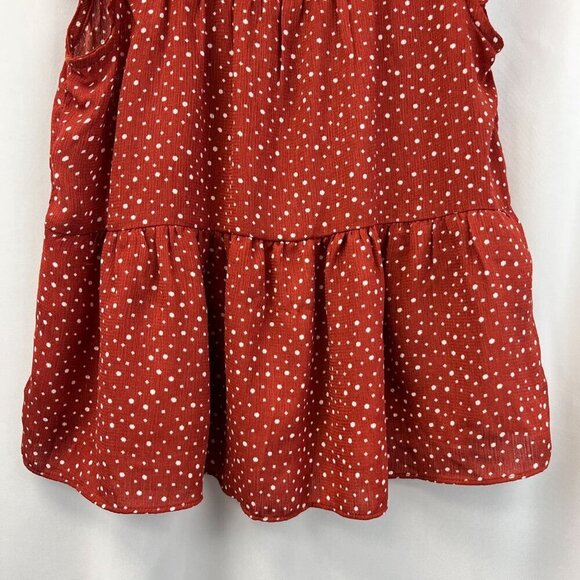 Moa Moa Women’s Sleeveless Ruffle Blouse Cinnamon/White Polka Dot Small - Picture 5 of 9
